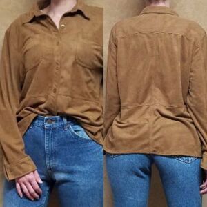 𝅺VINTAGE 90s JNY Camel Faux Suede Button Up Top